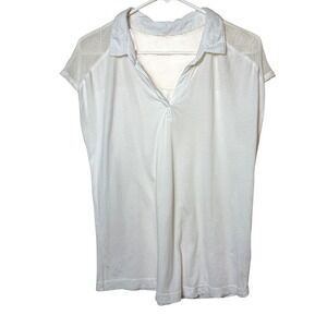 Three Dots Polo Shirt Womens Small White Mesh Crochet Supima Cotton Tenniscore